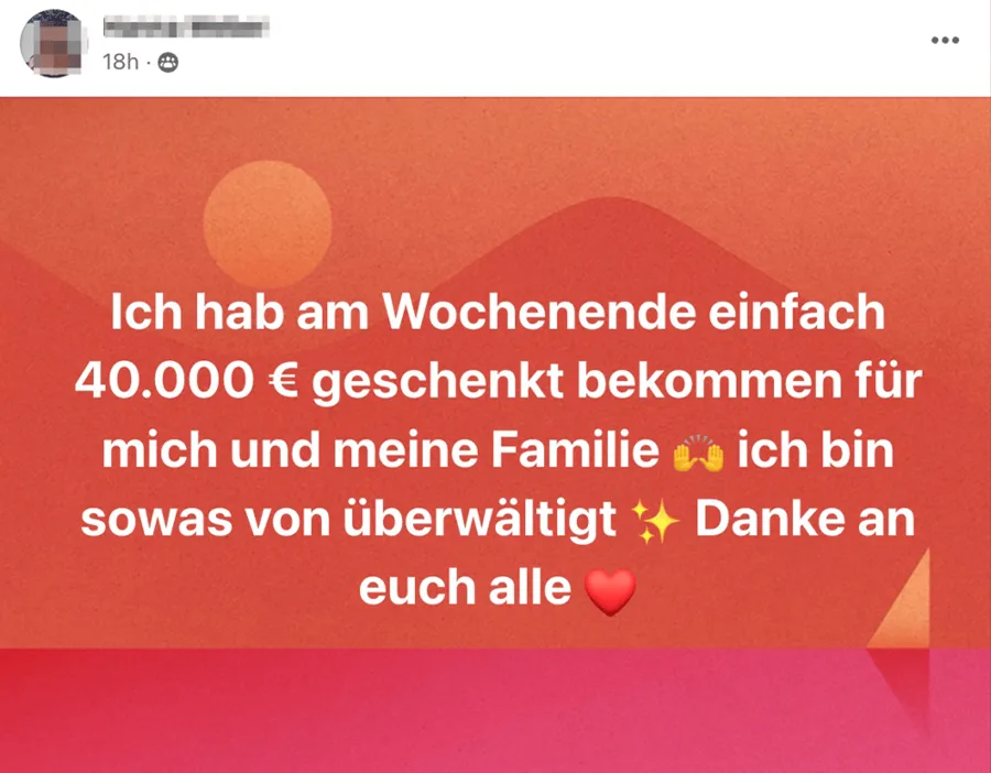 Post: Am Wochenende 40.000 € geschenkt bekommen
