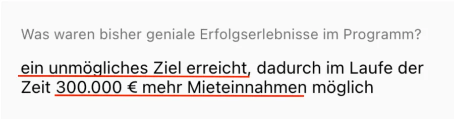 Teilnehmer: ein unmögliches Ziel erreicht, 300.000 € mehr Mieteinnahmen möglich